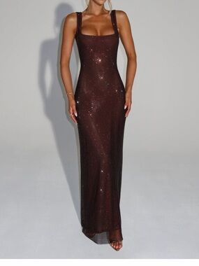 Plum Brown Sequin Maxi Dress - Sleek Evening Gown